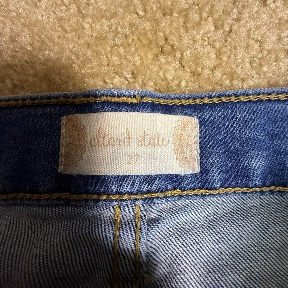 Altar'd State Jeans Womens 7 Blue Distressed Flare Raw Hem‎ High Rise Stretch